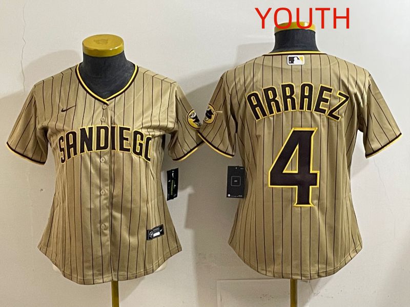 Youth San Diego Padres #4 Arraez Brown Stripe Game 2025 Nike MLB Jersey style 3